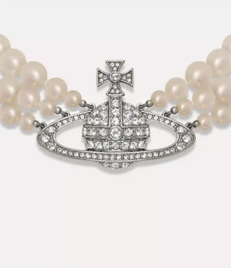Three Row Pearl Bas Relief Choker